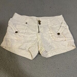 South Pole Shorts White Women's Size 9 Button Pocket Gold Logo Emblem SP‎ Womens